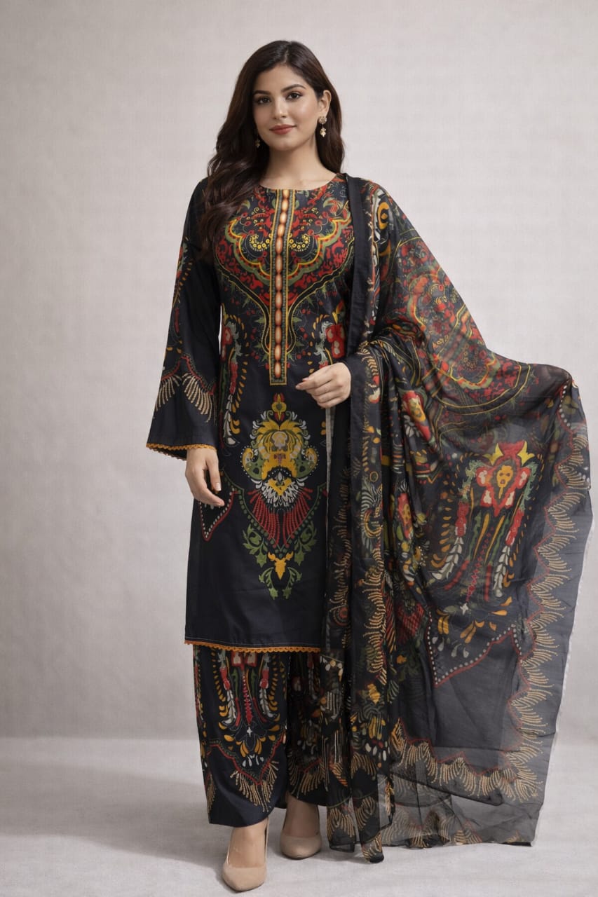 Midnight Royal Digital Printed 3 Piece Lawn Suit for Women – Luxury Ethnic Summer Wear