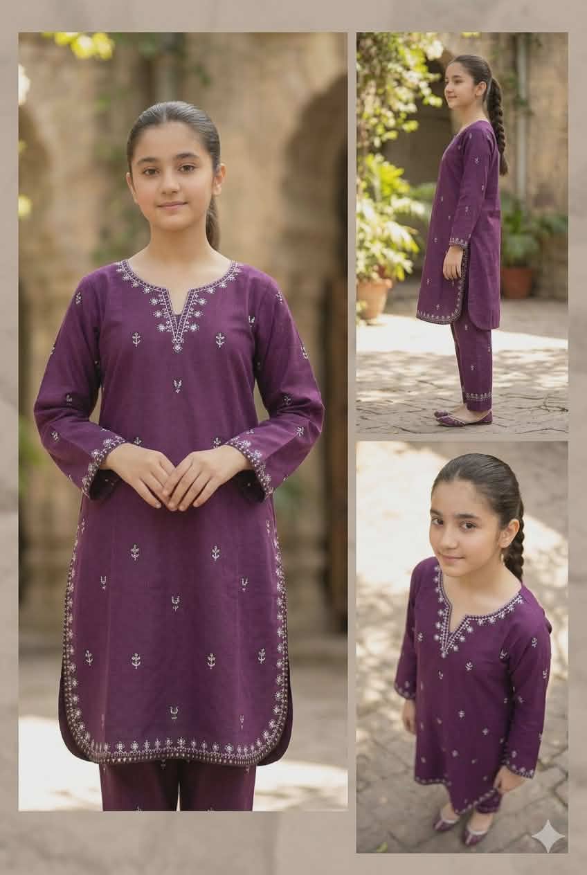 Aurelia Plum Grace – Embroidered 2-Piece Ethnic Set for Girls