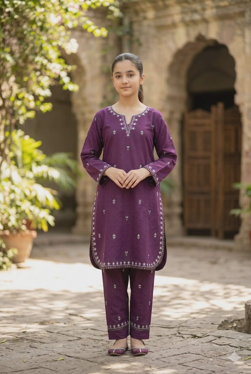Aurelia Plum Grace – Embroidered 2-Piece Ethnic Set for Girls