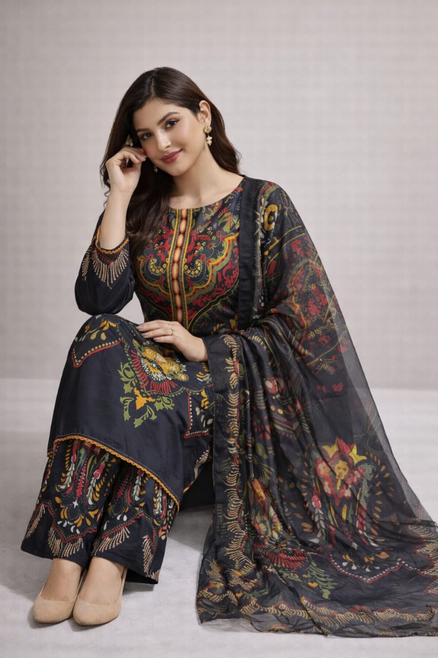 Midnight Royal Digital Printed 3 Piece Lawn Suit for Women – Luxury Ethnic Summer Wear