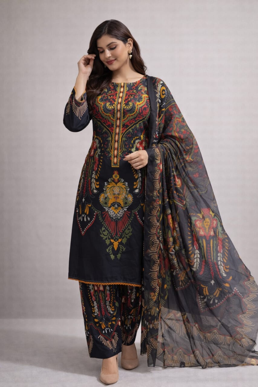 Midnight Royal Digital Printed 3 Piece Lawn Suit for Women – Luxury Ethnic Summer Wear