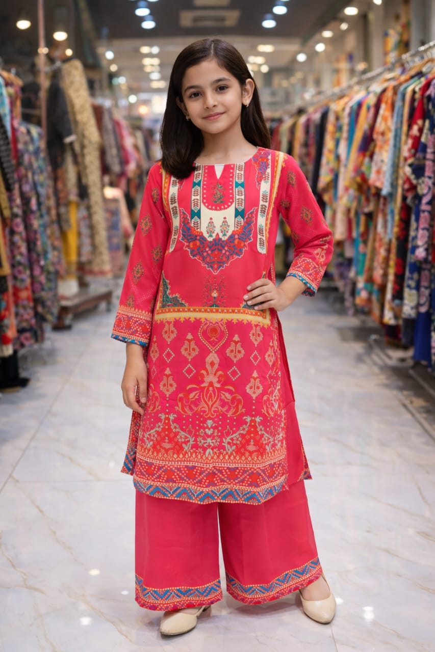 Zehra Crimson Heritage – Premium Girls Ethnic 2-Piece Set