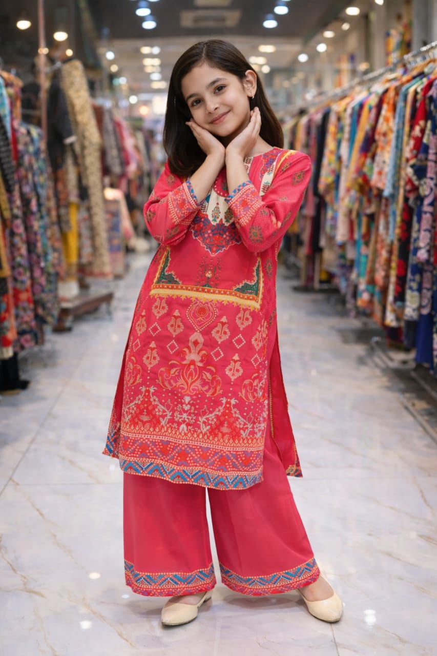 Zehra Crimson Heritage – Premium Girls Ethnic 2-Piece Set