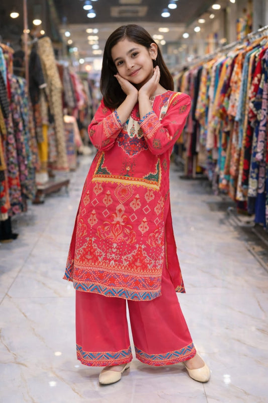 Zehra Crimson Heritage – Premium Girls Ethnic 2-Piece Set