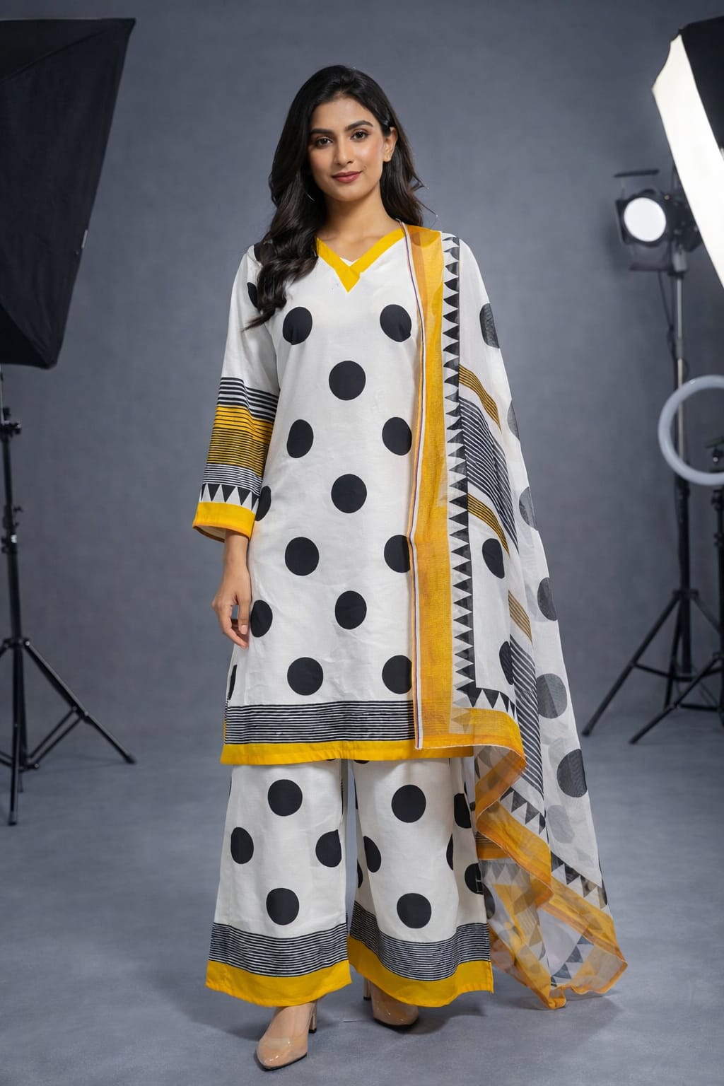 Polka Dot Digital Printed Lawn Suit for Women | 3 Piece Summer Dress Pakistan