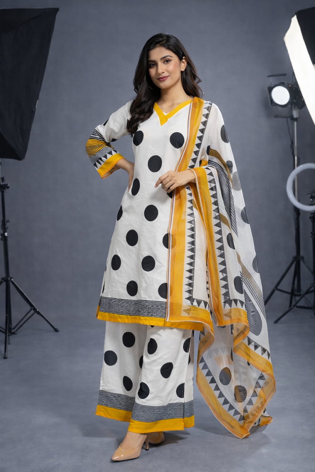 Polka Dot Digital Printed Lawn Suit for Women | 3 Piece Summer Dress Pakistan