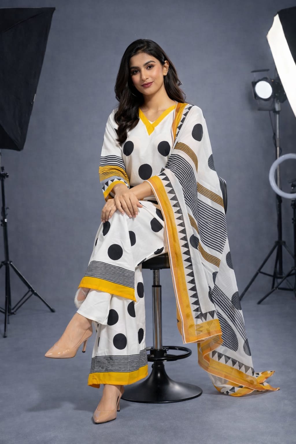 Polka Dot Digital Printed Lawn Suit for Women | 3 Piece Summer Dress Pakistan