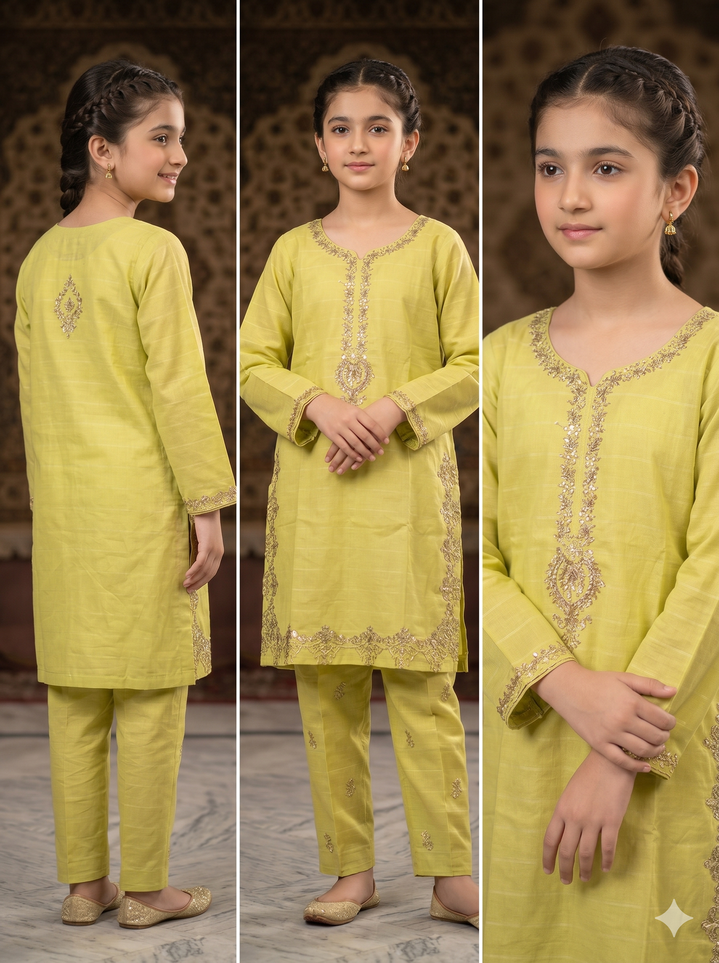 Girls Lime Green Sequin Embroidered 2-Piece Suit | Eid & Festive Collection 2026