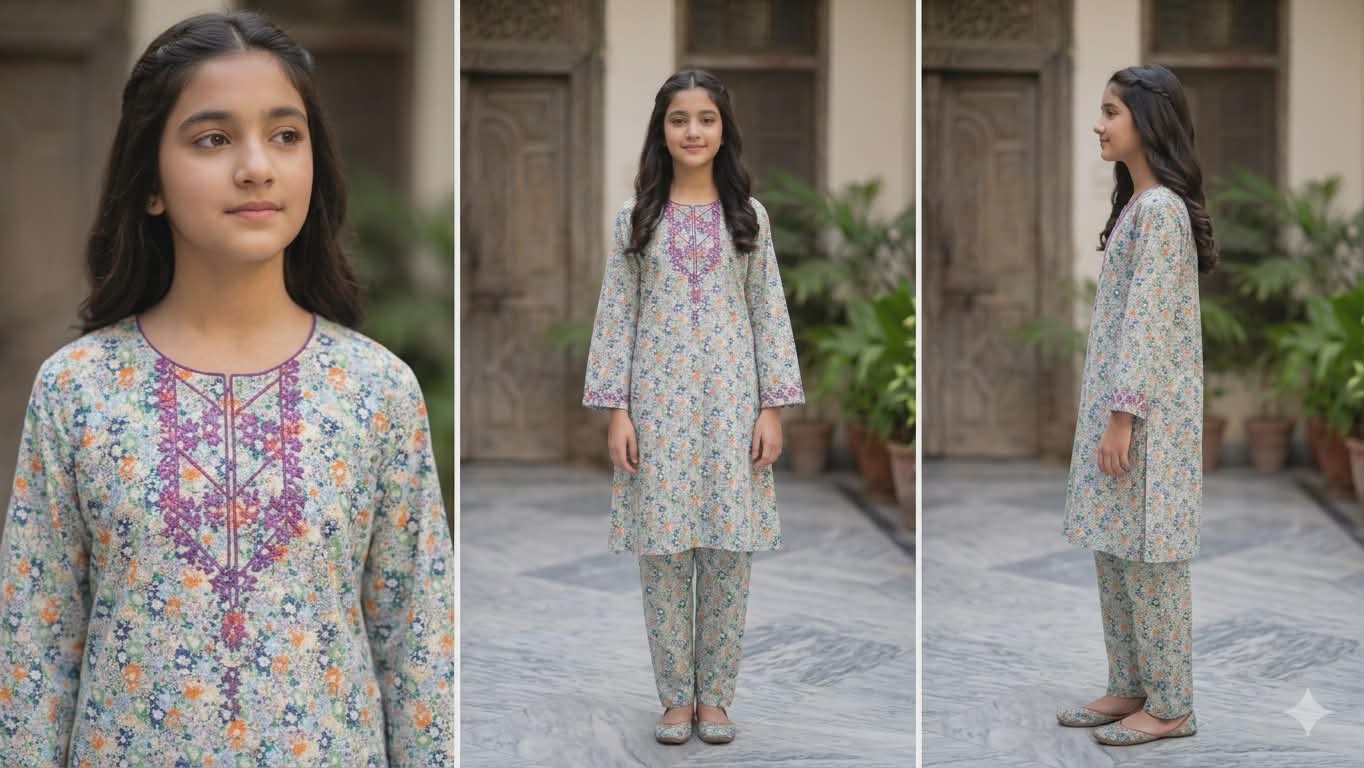 Baagh-e-Rang — Multifloral Embroidered Kurta Set|باغِ رنگ Ditsy Floral Print Girls' Shalwar Kameez